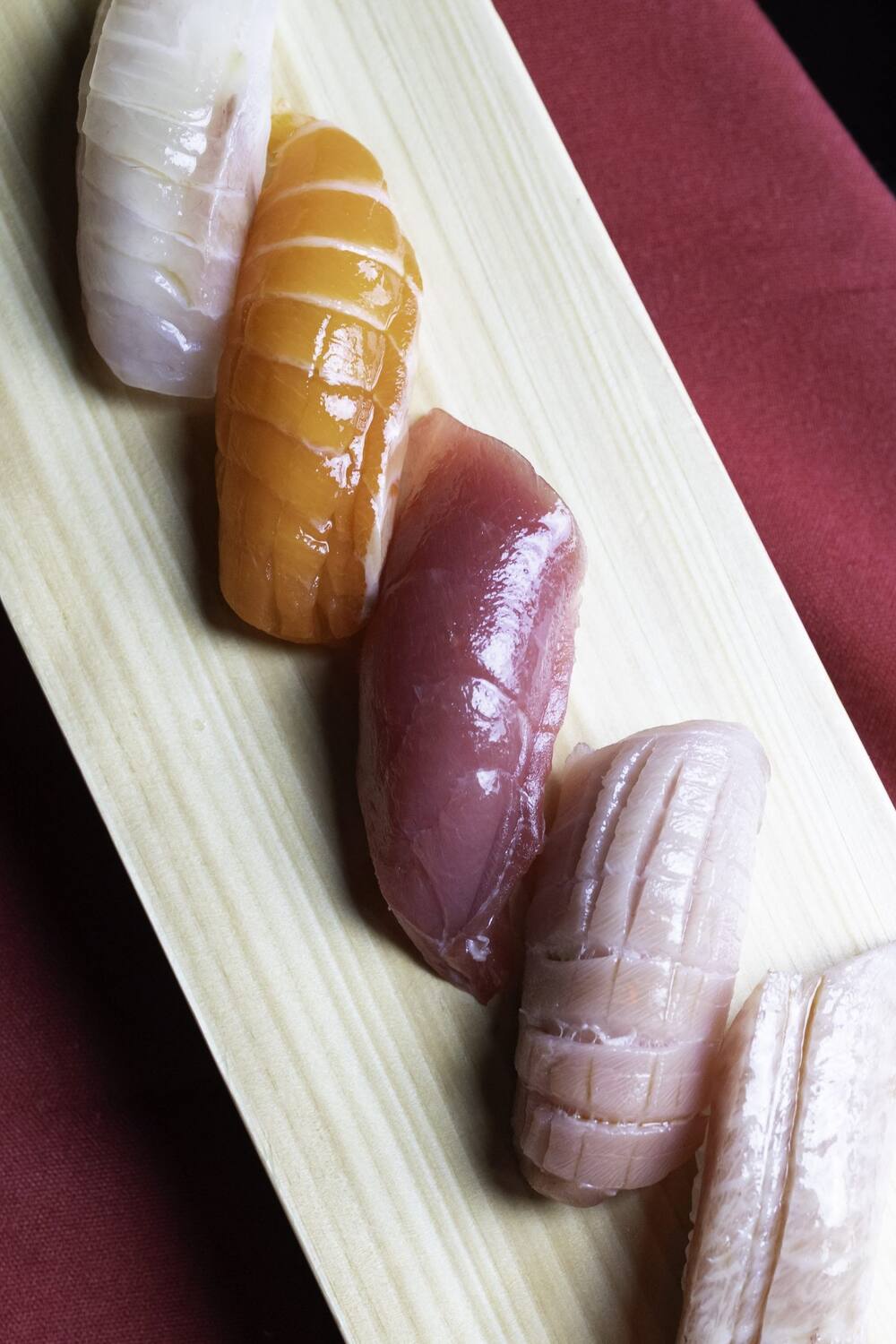 Nigiri on a hinoki board